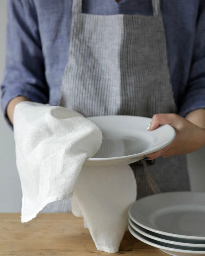 Thick Linen Kitchen Cloth: White with Navy Stripe – Shop Fog Linen