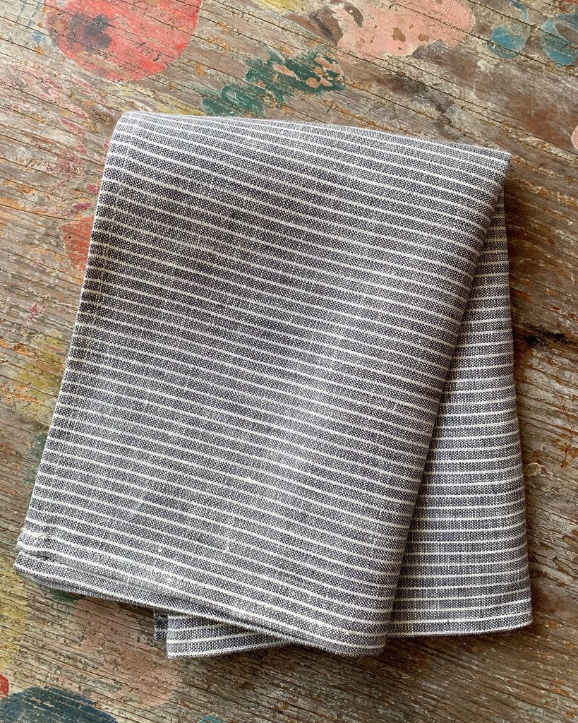 Fog Linen Chambray Stripe Kitchen Towel - Grey | Hawkins New York