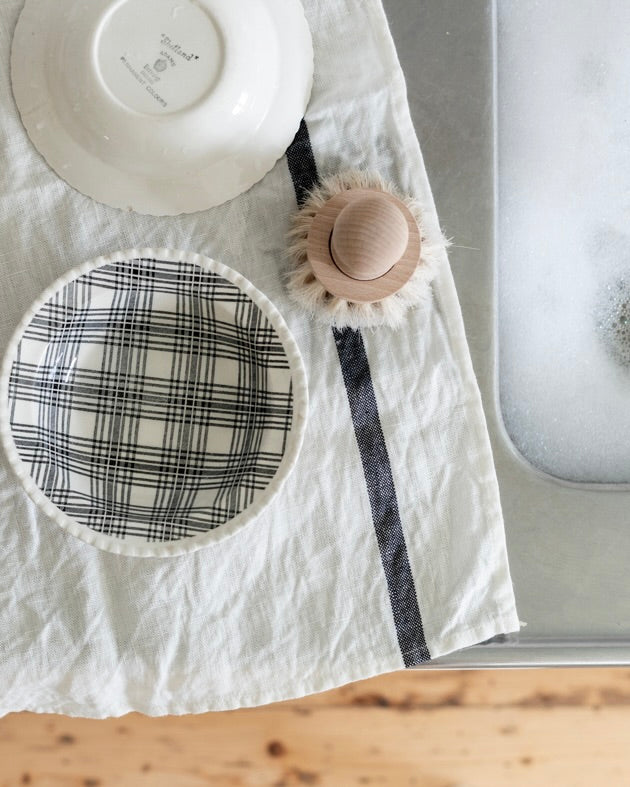 Thick Linen Kitchen Cloth: White with Navy Stripe