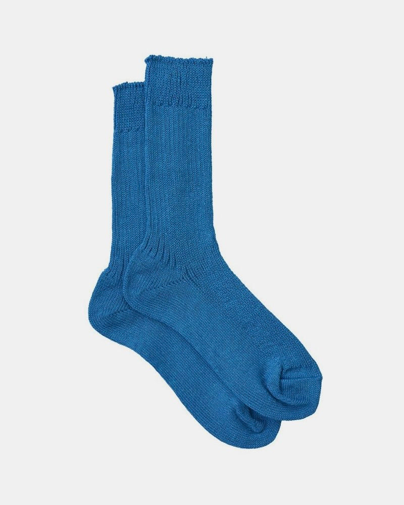 Linen Rib Crew Sock: Sky Blue