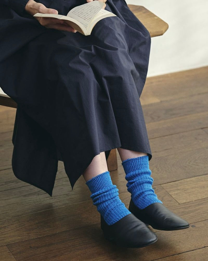 Linen Rib Crew Sock: Sky Blue