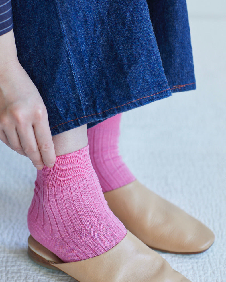 Linen Rib Sock: Fine Knit: Pink